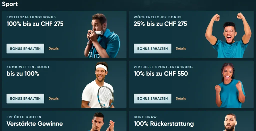 Bonusprogramm des Buchmachers LegendPlay für Schweizer Sportwetten