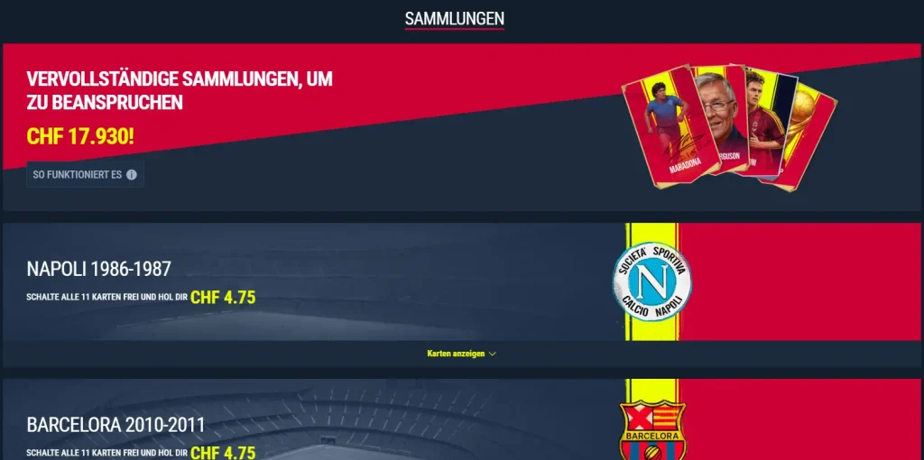 Sammelkartenprogramm des Schweizer Buchmachers Rabona Bet