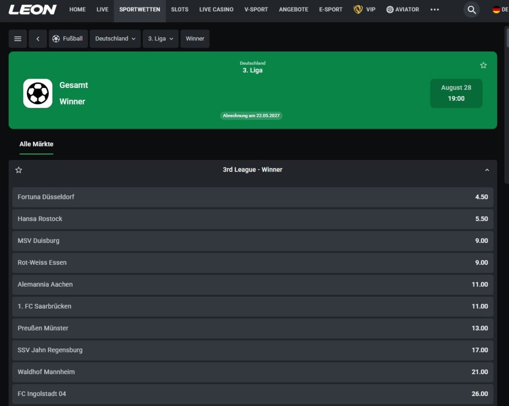 Meisterquoten der 3. Liga
