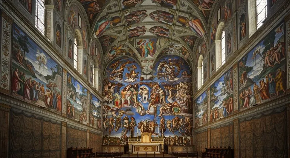 Sixtinische Kapelle Ort der Papstwahl mit der Wandmalerei "Jüngstes Gericht"