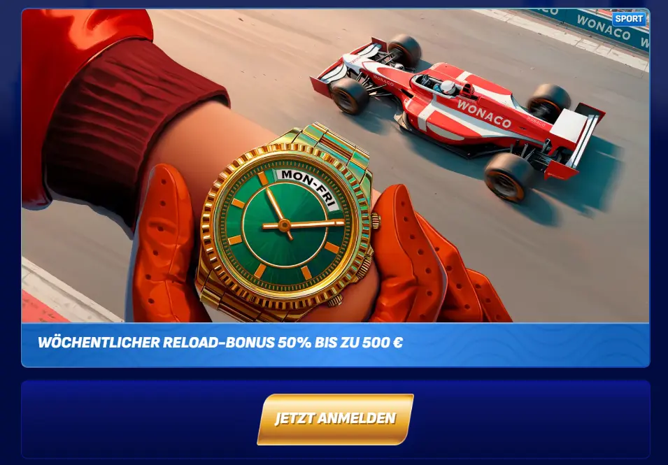 Screenshot des Reload Bonus beim Buchmacher Wonaco