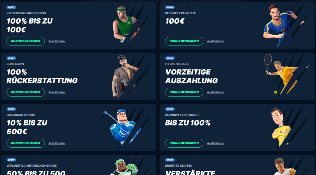 Angebot an Bonusaktionen bei PlayZilla, einem Wettanbieter mit Bonus