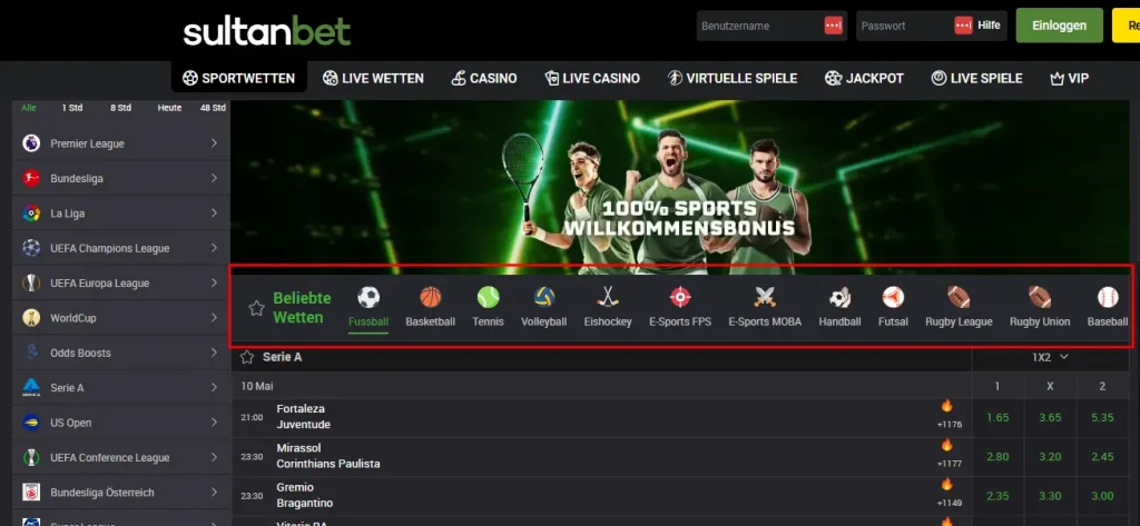 Wettangebot für Curacao Sportwetten bei Sultanbet