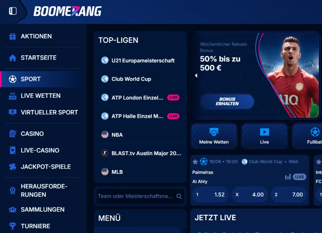 Boomerangbets landingpage mit besonderem Fokus auf die Reiter