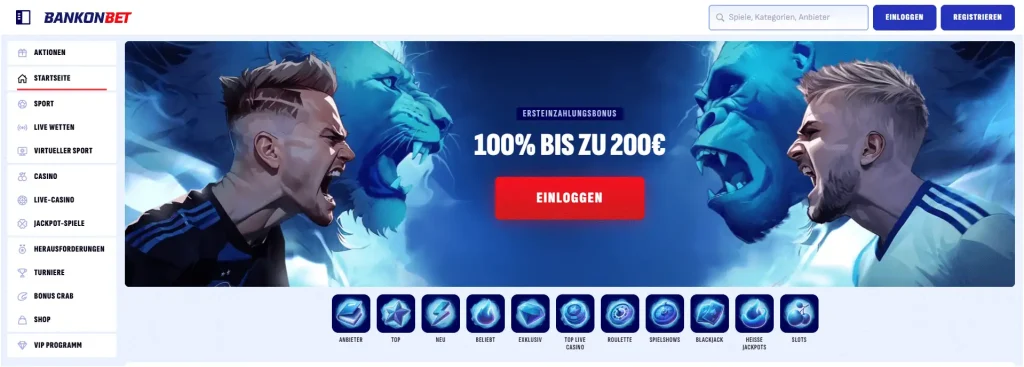 Landingpage vom Wettanbieter Bankonbet