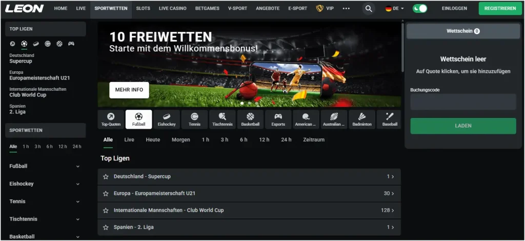 Landingpage für Fussball bei Leonbet