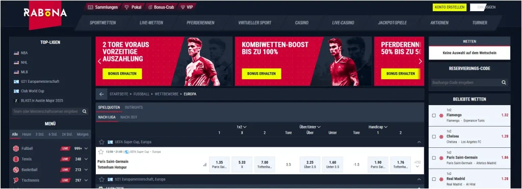 Landingpage Rabona Europameisterschaft und Supercup