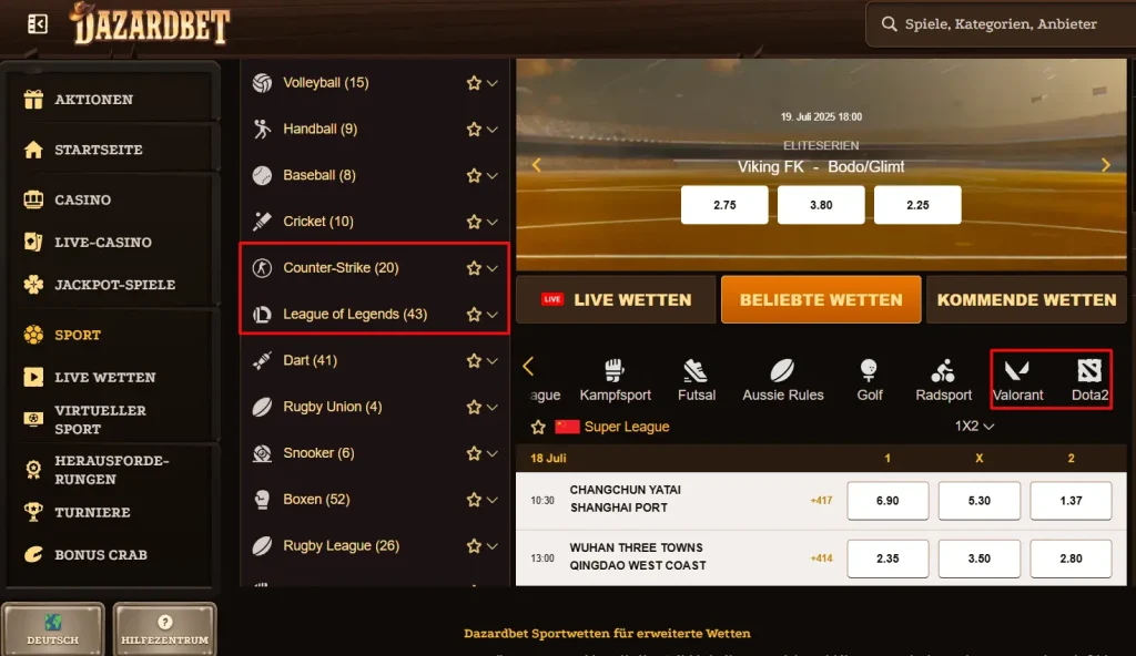 Online Wetten ohne LUGAS beim Buchmacher DazardBet