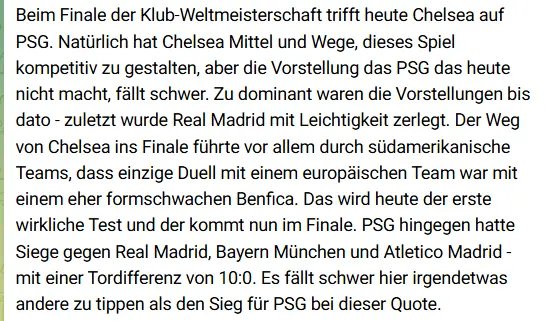 Auszug aus einer Sportwetten Telegram Gruppe