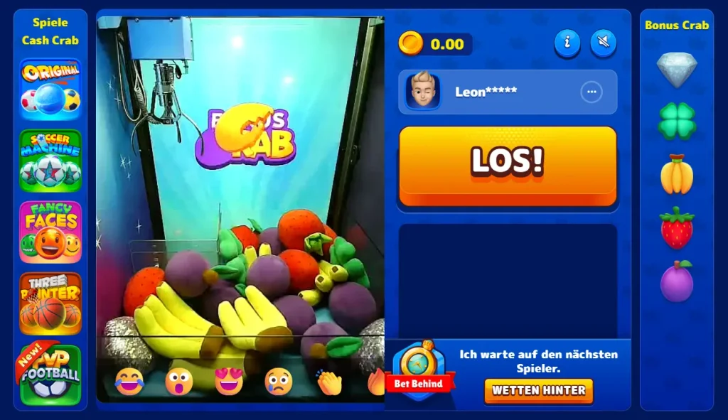 Einblick in die Bonuscrab beim Bonus Crab Casino von Legiano