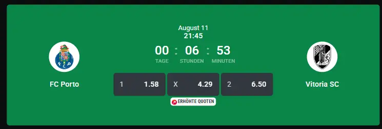 Quoten für ein Ligaspiel beim Buchmacher Leonbet