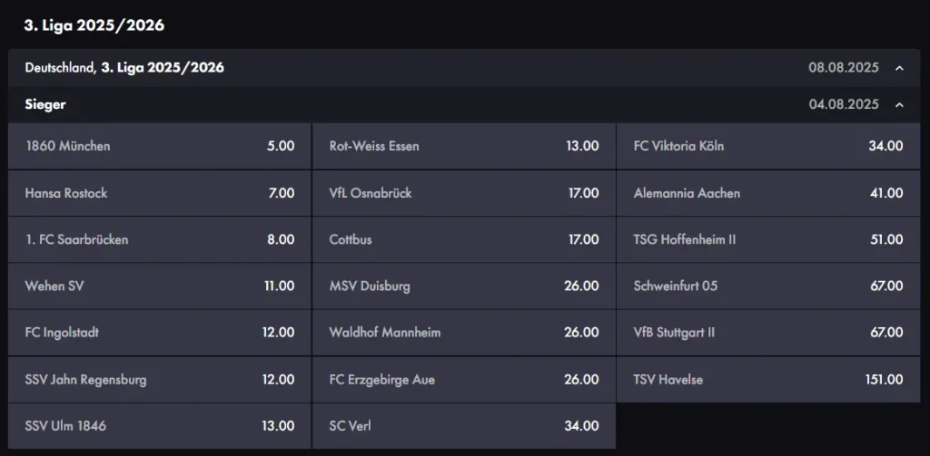 3. Liga Wetten auf den Meister beim Buchmacher Roosterbet