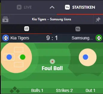 Livewetten-Bereich mit Statistiken und Animationen beim unbekannten Wettanbieter Roosterbet