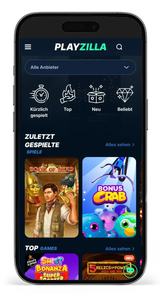 Casino Bereich vom Sportwetten Casino PlayZilla