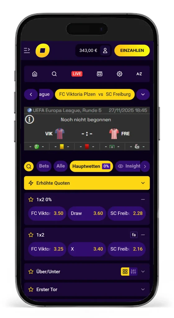 Wettquoten auf das UEFA Europa League Spiel FC Viktoria Plzen gegen SC Freiburg bei CasinoLoots