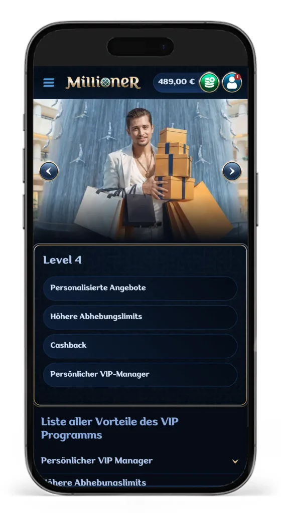 Level 4 des VIP-Programms vom Wettanbieter Millioner