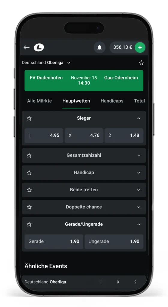 Leonbet Wettquoten bei dem Oberliga Spiel zwischen FV Dudenhofen und Gau-Odernheim
