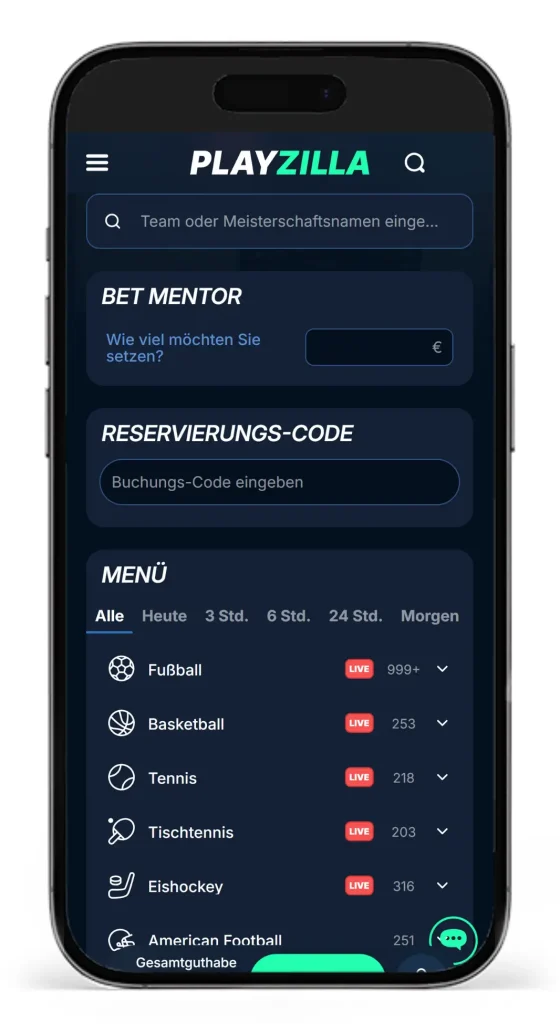 Einblick in die Auswahl an Sportarten fuer Sportwetten beim Wettanbieter ohne LUGAS PlayZilla