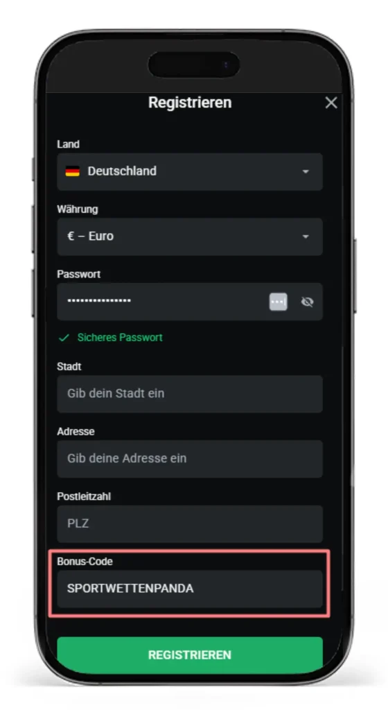Registrierung mit Bonus-Code bei Leonbet fuer Sportwetten ohne Verifizierung