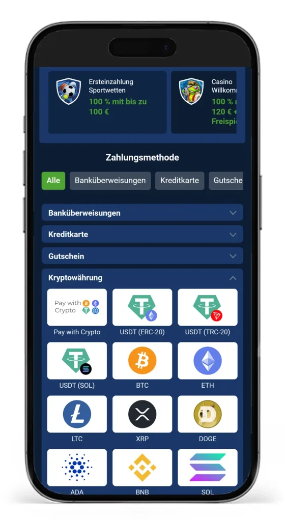 Verfuegbare Kryptowaehrungen beim Wettanbieter mit schneller Auszahlung 20Bet