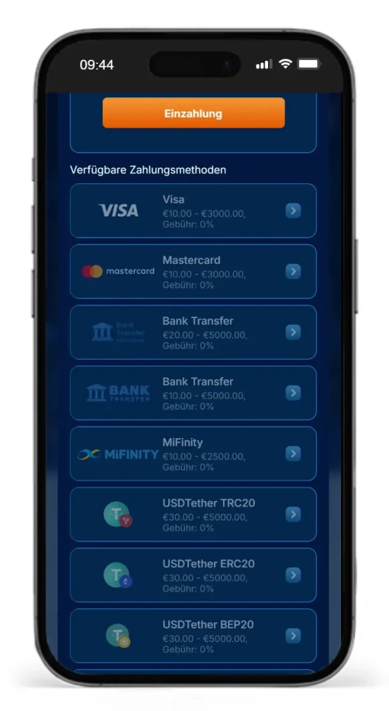 Auszug aus den Auszahlungsmethoden fuer Sportwetten-Gewinne bei DudeSpin