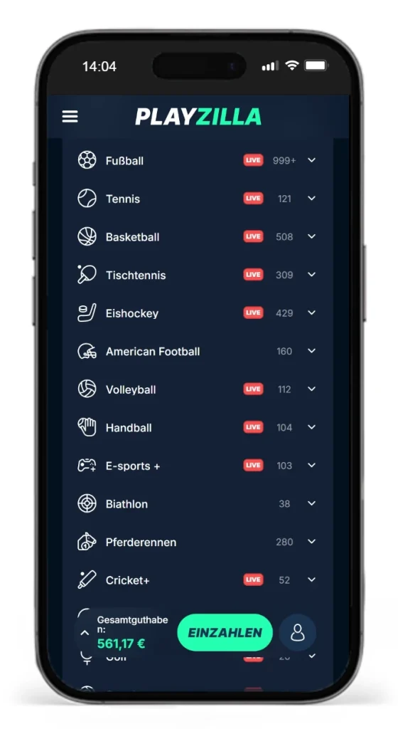 Auszug aus dem Angebot an Sportarten für beste Sportwetten bei PlayZilla