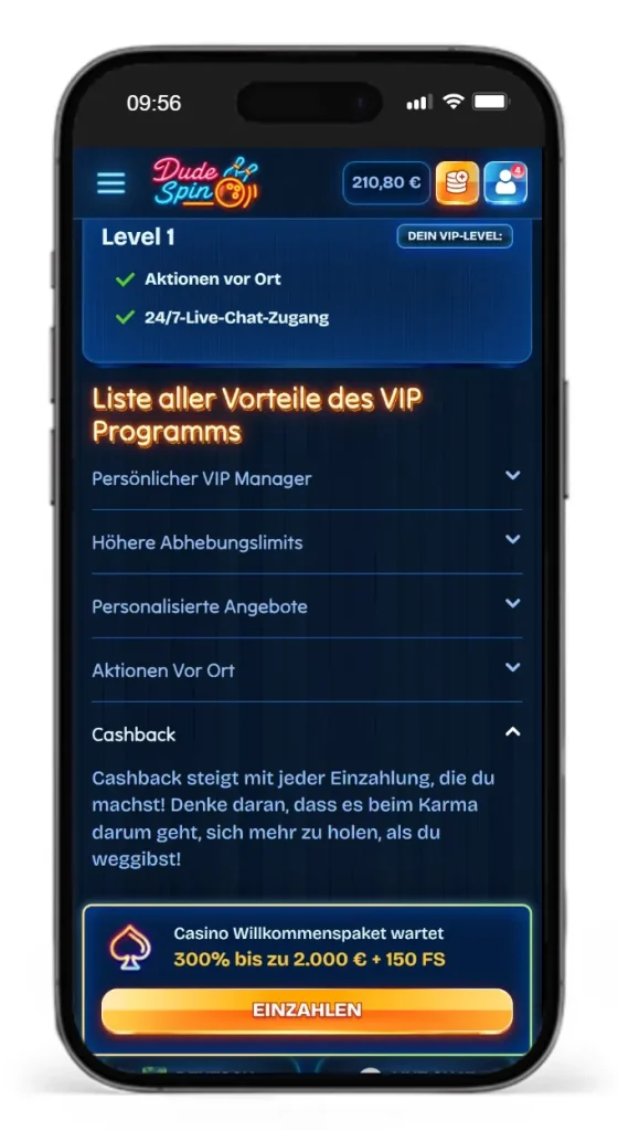 Alle Vorteile fuer Mitglieder des VIP-Programms beim Online Wettanbieter DudeSpins
