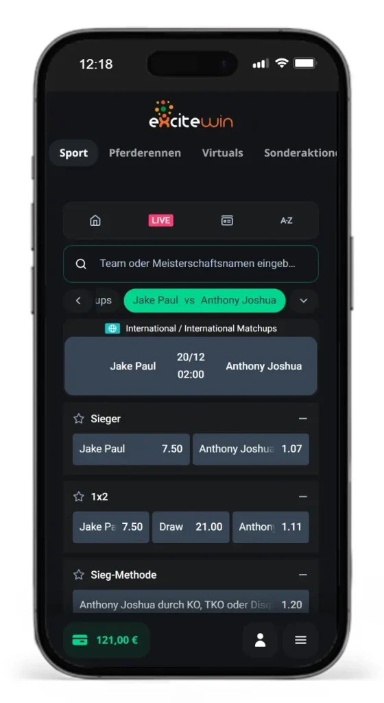 Auszug aus dem Wettprogramm und den Quoten fuer Jake Paul vs Anthony Joshua Tipps