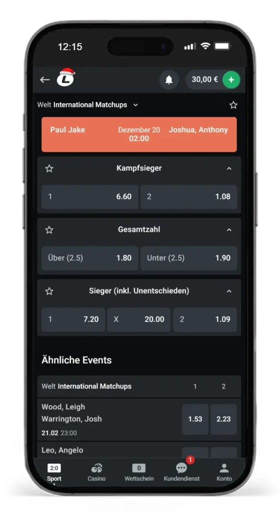 Einblick in die Jake Paul vs Anthony Joshua Quoten vom Wettanbieter Leonbet