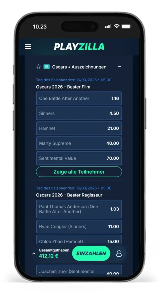 Wettquoten Oscars 2026 bei PlayZilla