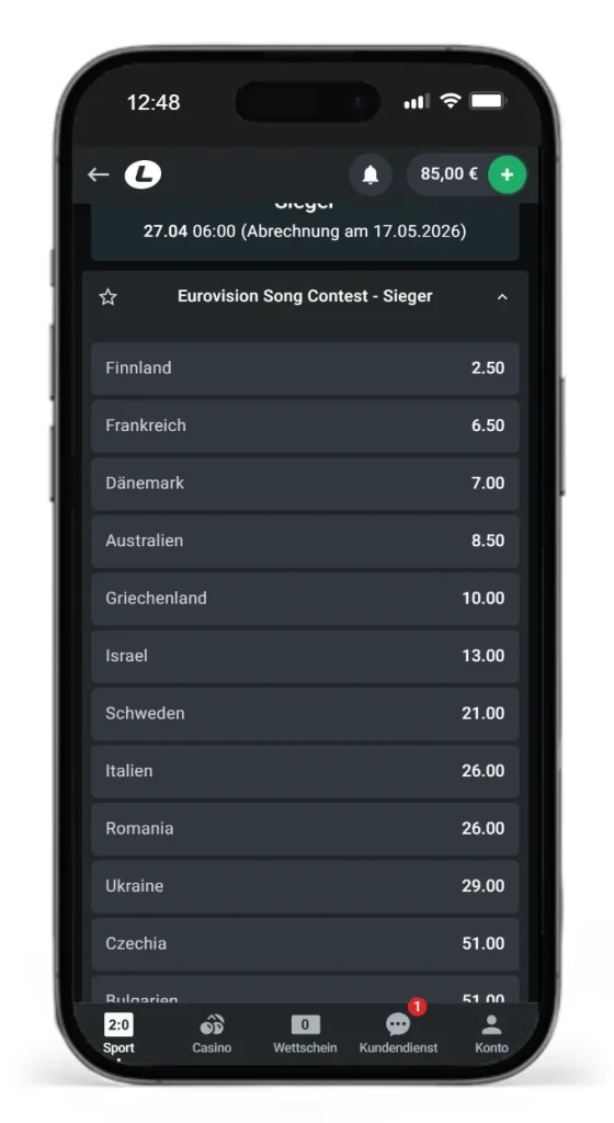 Eurovision Song Contest Sieger Quoten bei Leonbet