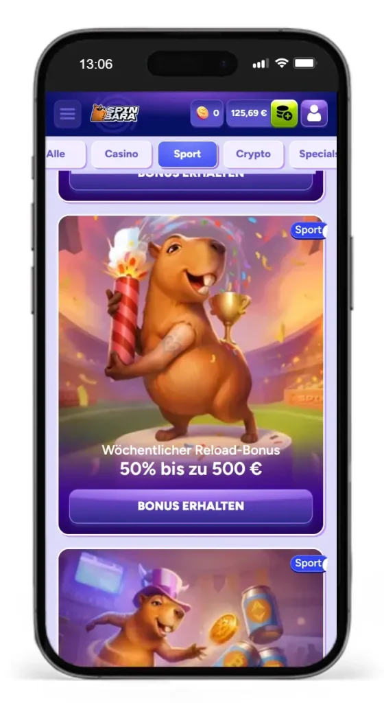 Wöchentlicher Reload Bonus bei Spinbara