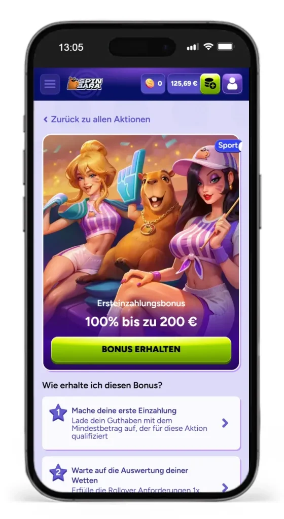 Sport Willkommensbonus auf die erste Einzahlung bei Spinbara