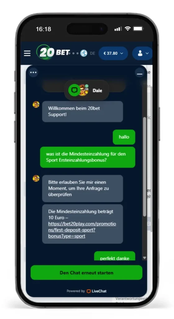 Der 20Bet Kundensupport im Test