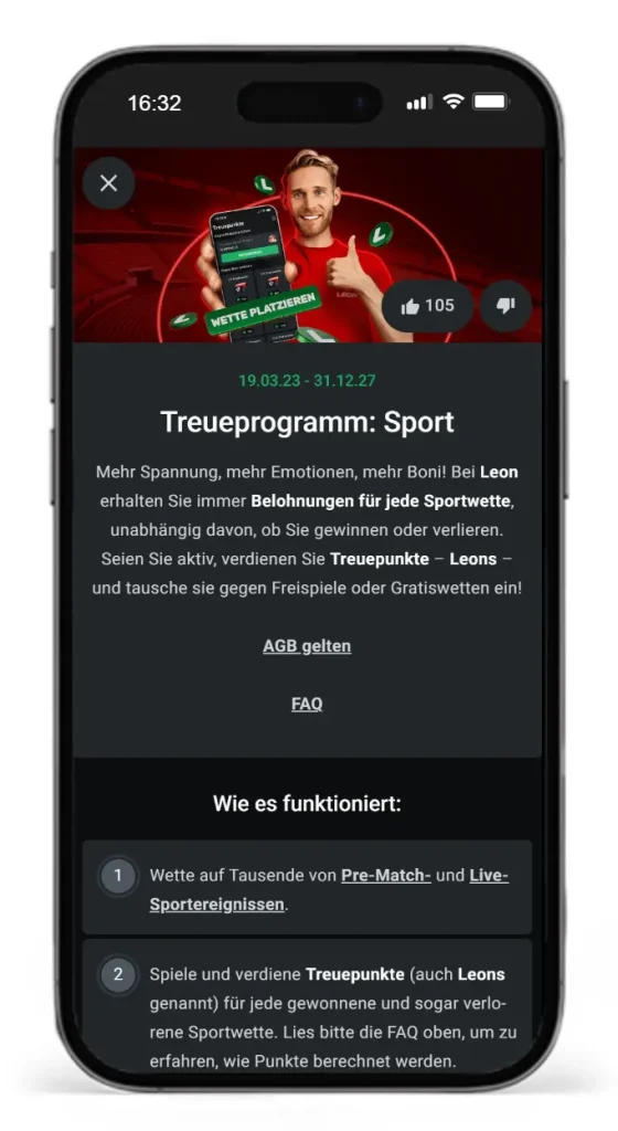 Sporttreueprogramm bei Leonbet