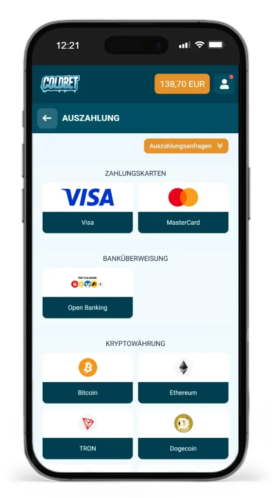 Auszahlungsmethoden fuer Gewinne aus Sportwetten von Coldbet