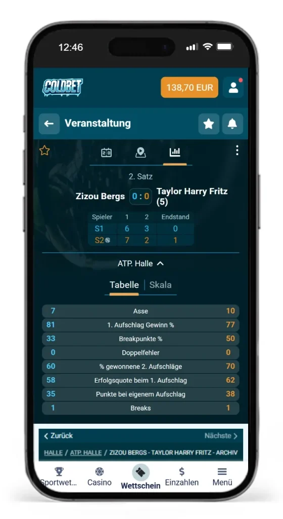 Livewetten mit Statistiken bei Coldbet