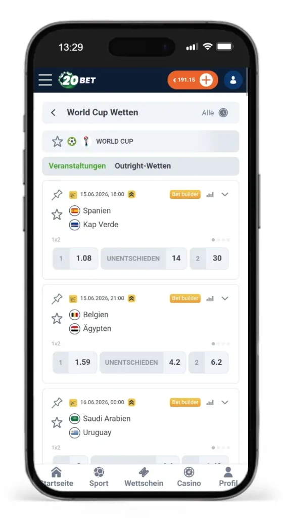 WM 2026 Wetten bei 20Bet