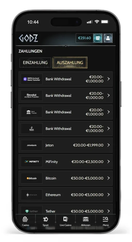 Auszahlungsmethoden fuer Sportwetten bei Godz