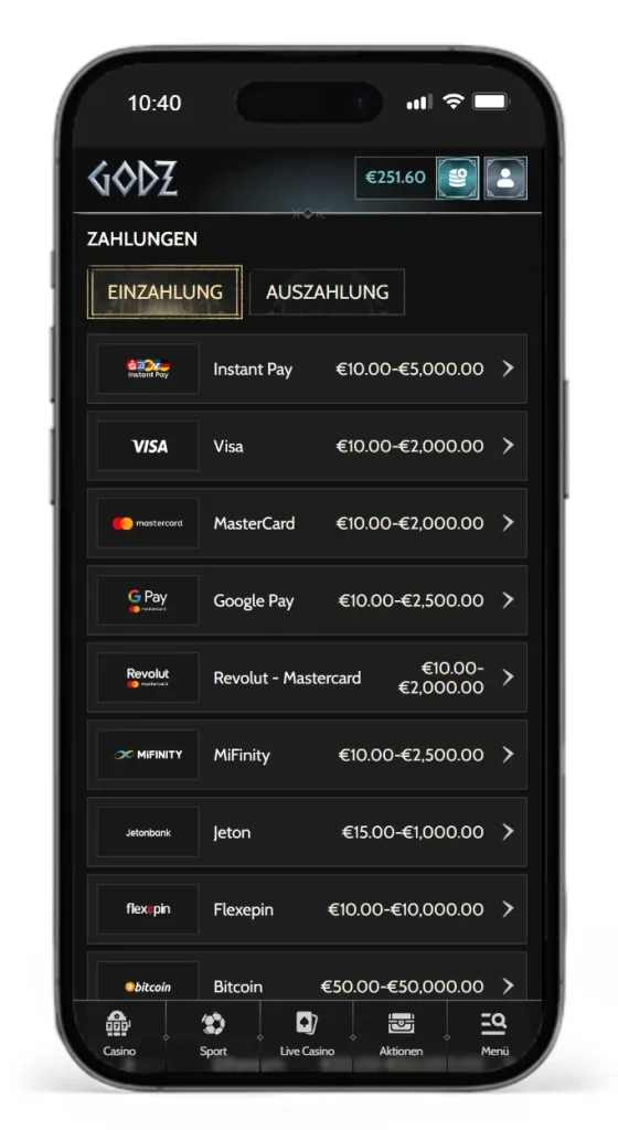 Einzahlungsmethoden fuer Sportwetten bei Godz