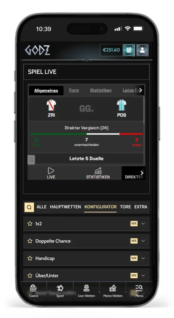 Livewetten mit Konfigurator, Statistiken und Livestreams bei Godz