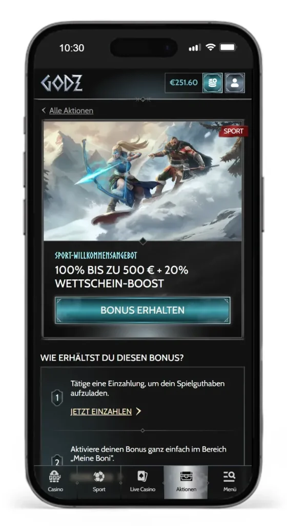 Willkommensbonus fuer Sportwetten von Godz