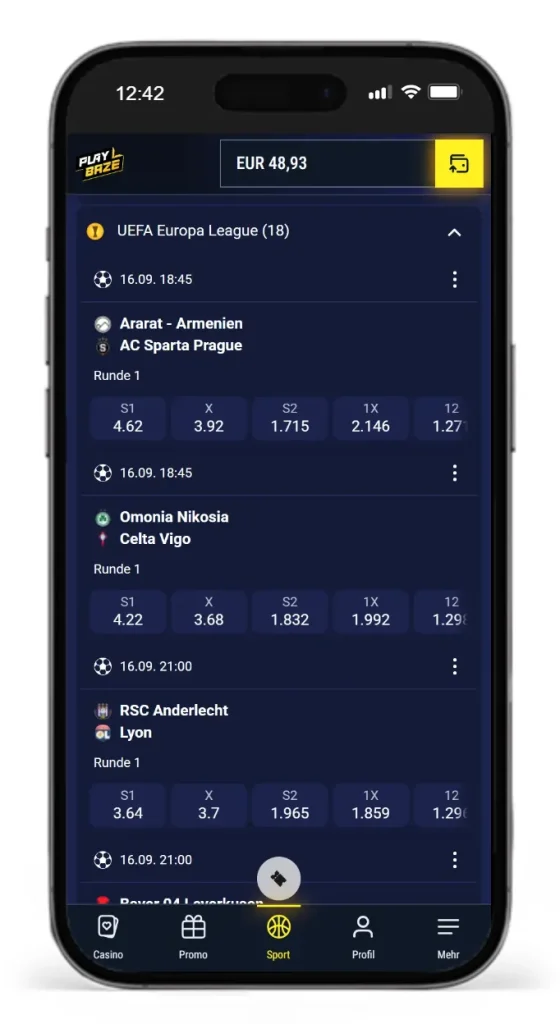 UEFA Europa League Quoten von Playbaze