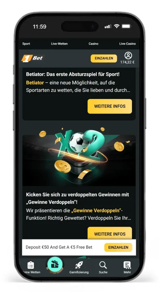 Auszug aus dem Bonusprogramm fuer Sportwetten von 1Bet
