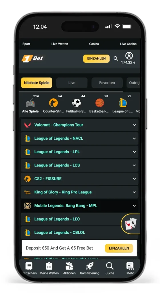 Einblick in das Angebot an Spielen fuer Wetten auf E-Sports