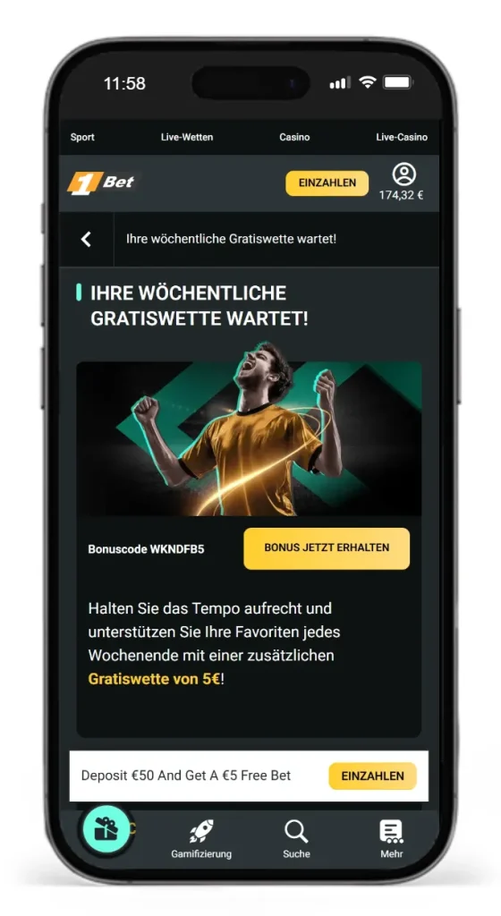 Woechentliche Gratiswette bei 1Bet