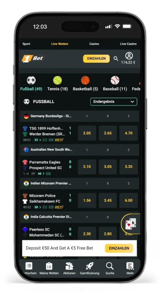 Sportarten und Veranstaltungen fuer Live-Wetten bei 1Bet
