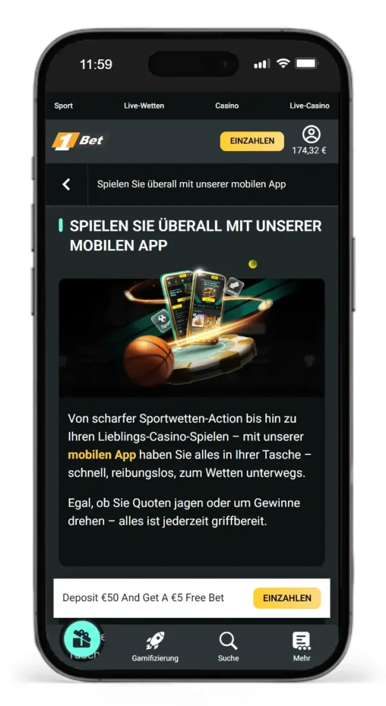 Mobile Sportwetten App von 1Bet