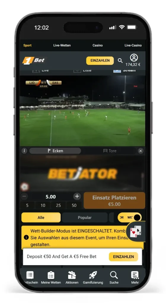 1Bet Wettfunktionen wie der Betiator und Bet Builder fuer Sportwetten